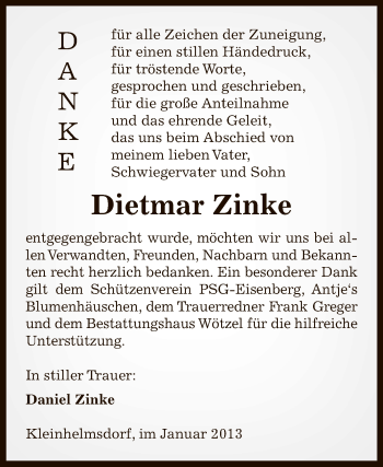 Traueranzeige von Dietmar Zinke von Mitteldeutsche Zeitung Zeitz