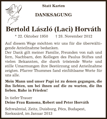 Traueranzeige von Bertold László Horváth von Mitteldeutsche Zeitung Zeitz