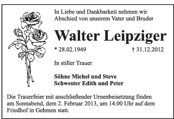 Traueranzeige von Walter Leipziger von Mitteldeutsche Zeitung Wittenberg