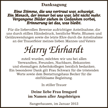 Traueranzeige von Harry Ehrhardt von Mitteldeutsche Zeitung Sangerhausen