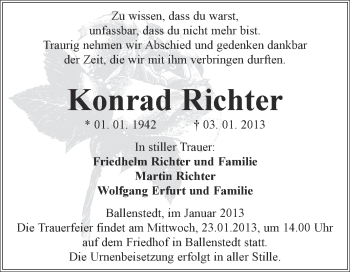 Traueranzeige von Konrad Richter von Mitteldeutsche Zeitung Quedlinburg