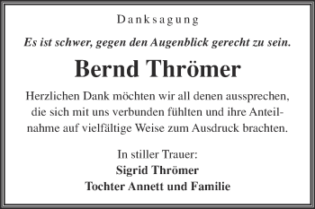Traueranzeige von Bernd Thrömer von Mitteldeutsche Zeitung Merseburg/Querfurt