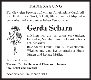 Traueranzeige von Gerda Scharn von Mitteldeutsche Zeitung Aschersleben