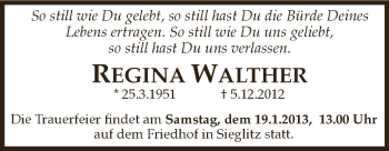 Traueranzeige von Regina Walther von Mitteldeutsche Zeitung Köthen