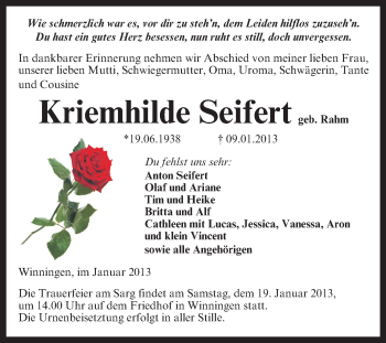 Traueranzeige von Kriemhilde Seifert von Mitteldeutsche Zeitung Aschersleben