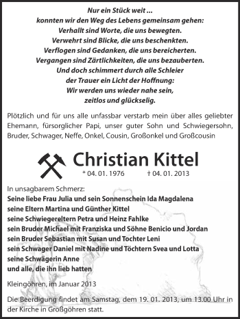 Traueranzeige von Christian Kittel von Mitteldeutsche Zeitung Weißenfels