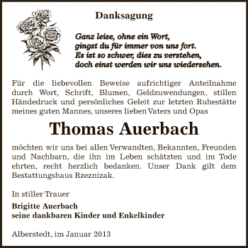 Traueranzeige von Thomas Auerbach von Mitteldeutsche Zeitung Merseburg/Querfurt