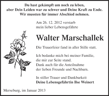 Traueranzeige von Walter Marschallek von Mitteldeutsche Zeitung Merseburg/Querfurt