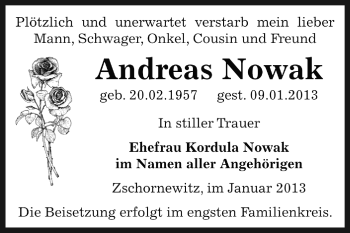 Traueranzeige von Andreas Nowak von Mitteldeutsche Zeitung Bitterfeld