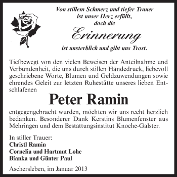 Traueranzeige von Peter Ramin von Mitteldeutsche Zeitung Aschersleben