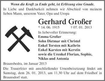 Traueranzeige von Gerhard Großer von Mitteldeutsche Zeitung Merseburg/Querfurt