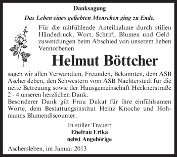 Traueranzeige von Helmut Böttcher von Mitteldeutsche Zeitung Aschersleben