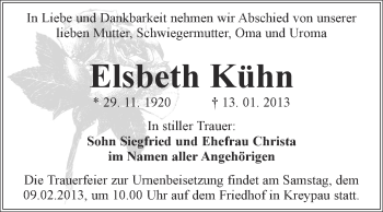 Traueranzeige von Elsbeth Kühn von Mitteldeutsche Zeitung Merseburg/Querfurt