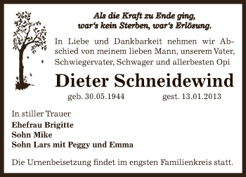Traueranzeige von Dieter Schneidewind von Mitteldeutsche Zeitung Bernburg