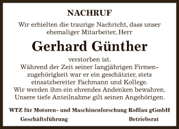 Traueranzeige von Gerhard Günther von Mitteldeutsche Zeitung Dessau-Roßlau