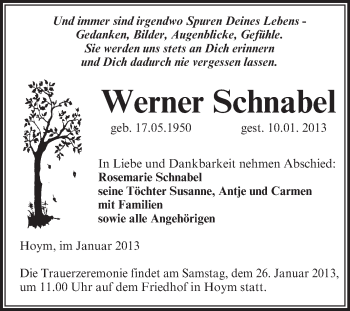 Traueranzeige von Werner Schnabel von Mitteldeutsche Zeitung Aschersleben