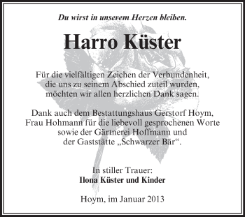 Traueranzeige von Harro Küster von Mitteldeutsche Zeitung Aschersleben