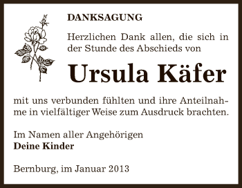 Traueranzeige von Ursula Käfer von Mitteldeutsche Zeitung Bernburg