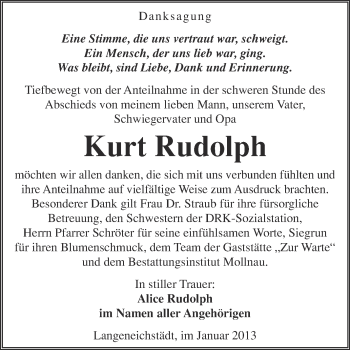 Traueranzeige von Kurt Rudolph von Mitteldeutsche Zeitung Merseburg/Querfurt