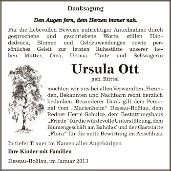 Traueranzeige von Ursula Ott von Mitteldeutsche Zeitung Dessau-Roßlau