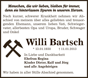 Traueranzeige von Willi Bartsch von Mitteldeutsche Zeitung Zeitz