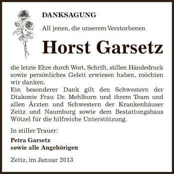 Traueranzeige von Horst Garsetz von Mitteldeutsche Zeitung Zeitz