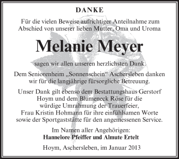 Traueranzeige von Melanie Meyer von Mitteldeutsche Zeitung Aschersleben