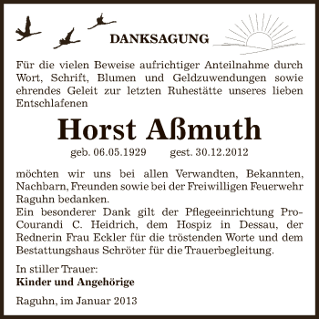 Traueranzeige von Horst Aßmuth von Mitteldeutsche Zeitung Bitterfeld