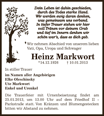 Traueranzeige von Heinz Markwort von Mitteldeutsche Zeitung Bernburg