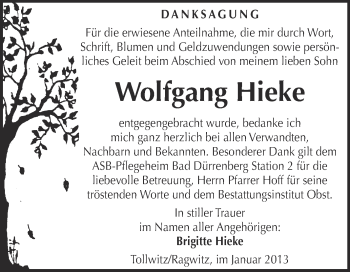 Traueranzeige von Wolfgang Hieke von Mitteldeutsche Zeitung Merseburg/Querfurt