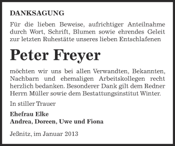 Traueranzeige von Peter Freyer von Mitteldeutsche Zeitung Bitterfeld