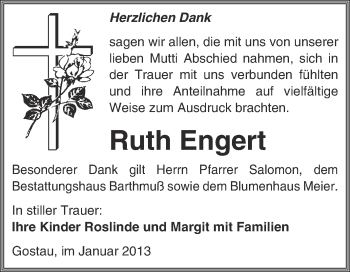 Traueranzeige von Ruth Engert von Mitteldeutsche Zeitung Weißenfels
