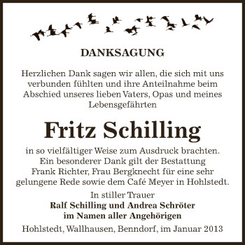 Traueranzeige von Fritz Schilling von Mitteldeutsche Zeitung Sangerhausen
