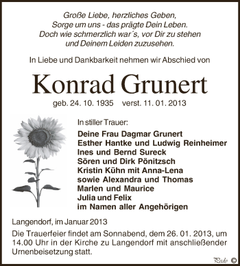 Traueranzeige von Konrad Grunert von Mitteldeutsche Zeitung Zeitz