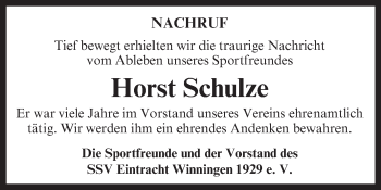Traueranzeige von Horst Schulze von Mitteldeutsche Zeitung Aschersleben