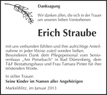 Traueranzeigen von Erich Straube www.abschiednehmen.de
