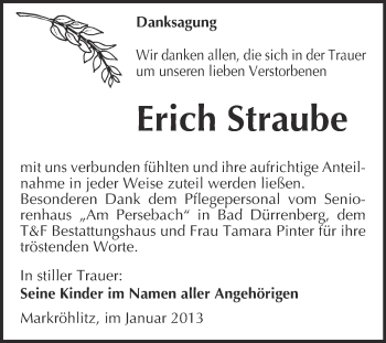 Traueranzeige von Erich Straube von Mitteldeutsche Zeitung Weißenfels