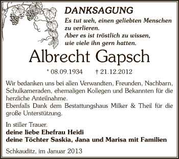 Traueranzeige von Albrecht Gapsch von Mitteldeutsche Zeitung Zeitz