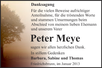 Traueranzeige von Peter Meye von Mitteldeutsche Zeitung Quedlinburg
