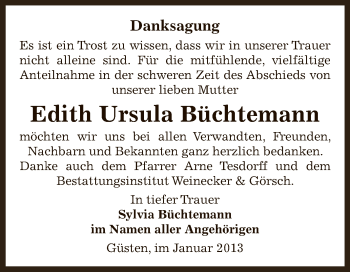 Traueranzeige von Edith Ursula Büchtemann von Mitteldeutsche Zeitung Bernburg