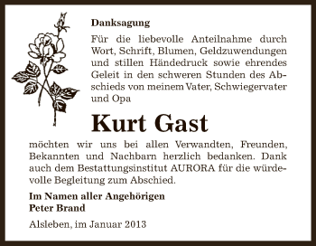 Traueranzeige von Kurt Gast von Mitteldeutsche Zeitung Bernburg