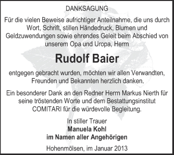 Traueranzeige von Rudolf Baier von Mitteldeutsche Zeitung Weißenfels