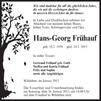 Traueranzeige von Hans-Georg Frühauf von Mitteldeutsche Zeitung Aschersleben