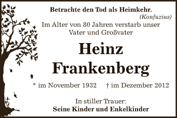 Traueranzeige von Heinz Frankenberg von Mitteldeutsche Zeitung Bernburg