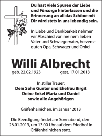 Traueranzeige von Willi Albrecht von Mitteldeutsche Zeitung Wittenberg