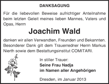 Traueranzeige von Joachim Wald von Mitteldeutsche Zeitung Weißenfels