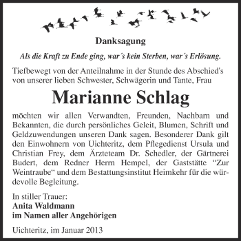 Traueranzeige von Marianne Schlag von Mitteldeutsche Zeitung Weißenfels