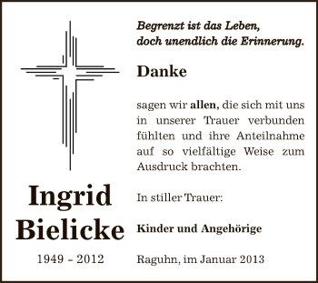 Traueranzeige von Ingrid Bielicke von Mitteldeutsche Zeitung Bitterfeld