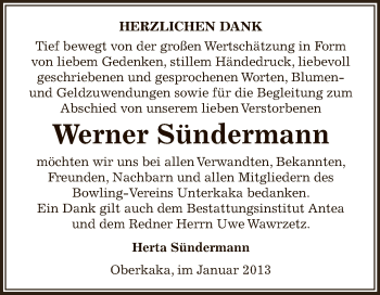 Traueranzeige von Werner Sündermann von Mitteldeutsche Zeitung Zeitz