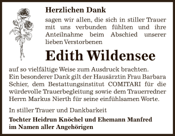 Traueranzeige von Edith Wildensee von Mitteldeutsche Zeitung Zeitz
